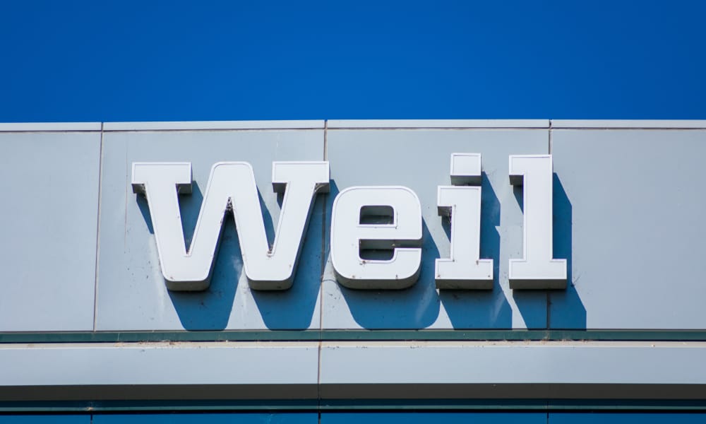 Weil sign on Silicon Valley office of Weil, Gotshal & Manges LLP, headquartered in New York City- Redwood City, California, USA - Circa, 2019