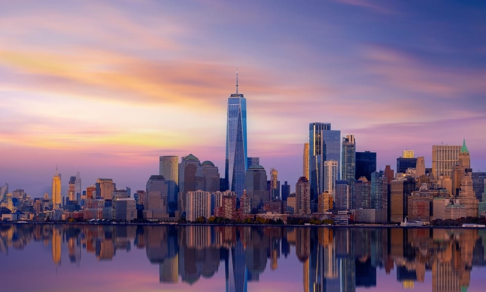 New York City with Manhattan Skyline over Hudson River,New York City, USA