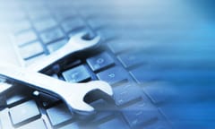 Electronic technical support concept. Wrenches