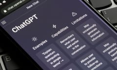 Portland, OR, USA - Dec 18, 2022: Webpage of ChatGPT, a prototype AI chatbot, is seen on the website of OpenAI, on a smartphone. Examples, capabilities, and limitations are shown before a new chat.