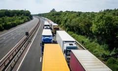 MAIDSTONE, KENT, UK, JULY 2015 - Operation Stack in place on the M20, due to the Port of Calais being closed because of industrial action in France