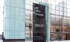 Chicago, Illinois, USA - March 28, 2022: The Sidley sign at the entrance to its headquarters in Chicago, Illinois, USA. Sidley Austin LLP, is an international law firm.