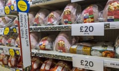Bexhill-On-Sea, East Sussex, United Kingdom - December 21st 2022: Display of a variety of chilled turkey products for Christmas including whole birds, crowns and free range in a Tesco supermarket