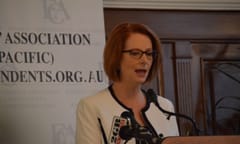 SYDNEY - APRIL 4: Australian Prime Minister Julia Gillard speaks in front of members of the "Foreign Correspondents Association" (FCA) in Sydney on April 4, 2013.
