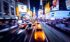 Time Square - New York in movement. Shot of cars in movement with motion blur.