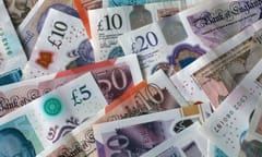 A plan view of used UK banknotes.