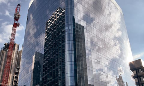 April 13 2019: Image taken of Aldgate Tower at 2 Leman Street, London E1 8FA. Aldgate station was not busy as this was taken on a weekday late afternoon.