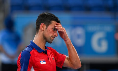 TOKYO, JAPAN --JULY 28: Novak Djokovic of Serbia reacts against Alejandro Davidovich Fokina of Spain during the Men's Singles Third Round Tennis Match on day five of the Tokyo 2020 Olympic Games