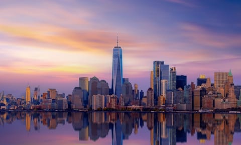 New York City with Manhattan Skyline over Hudson River,New York City, USA