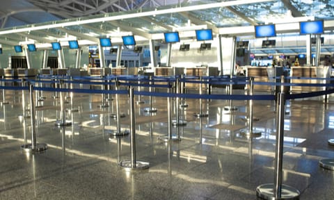 Photo of empty check-in desks