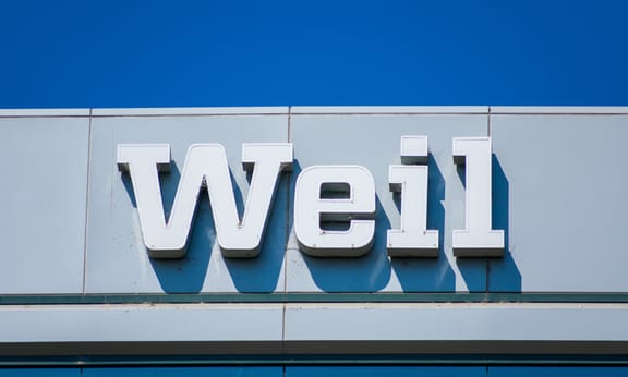 Weil sign on Silicon Valley office of Weil, Gotshal & Manges LLP, headquartered in New York City- Redwood City, California, USA - Circa, 2019