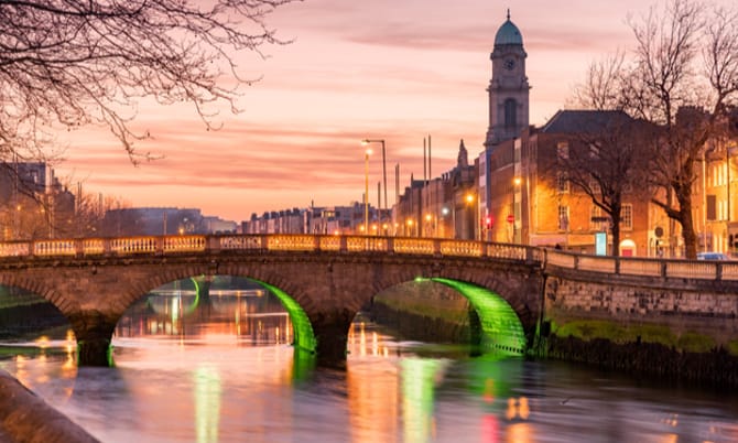 Grattan Bridge in Dublin, Ireland on the evening .This historic bridge spans the River Liffey in Dublin, Ireland.
