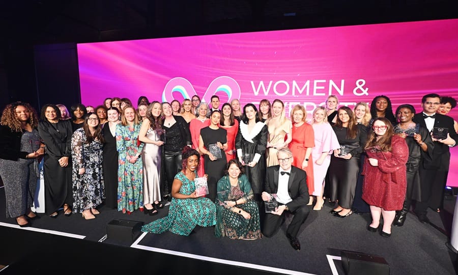 Winners and highly commended finalists assemble on stage at the close of the awar